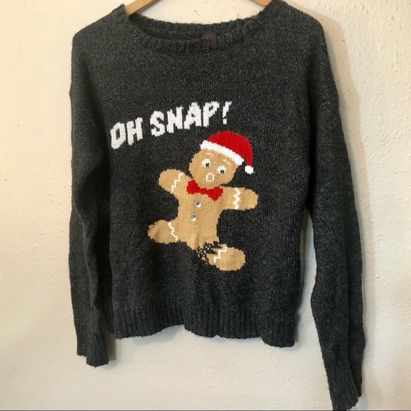 Heart n Crush Sweaters - Gingerbread Charcoal Gray Christmas Sweater Large